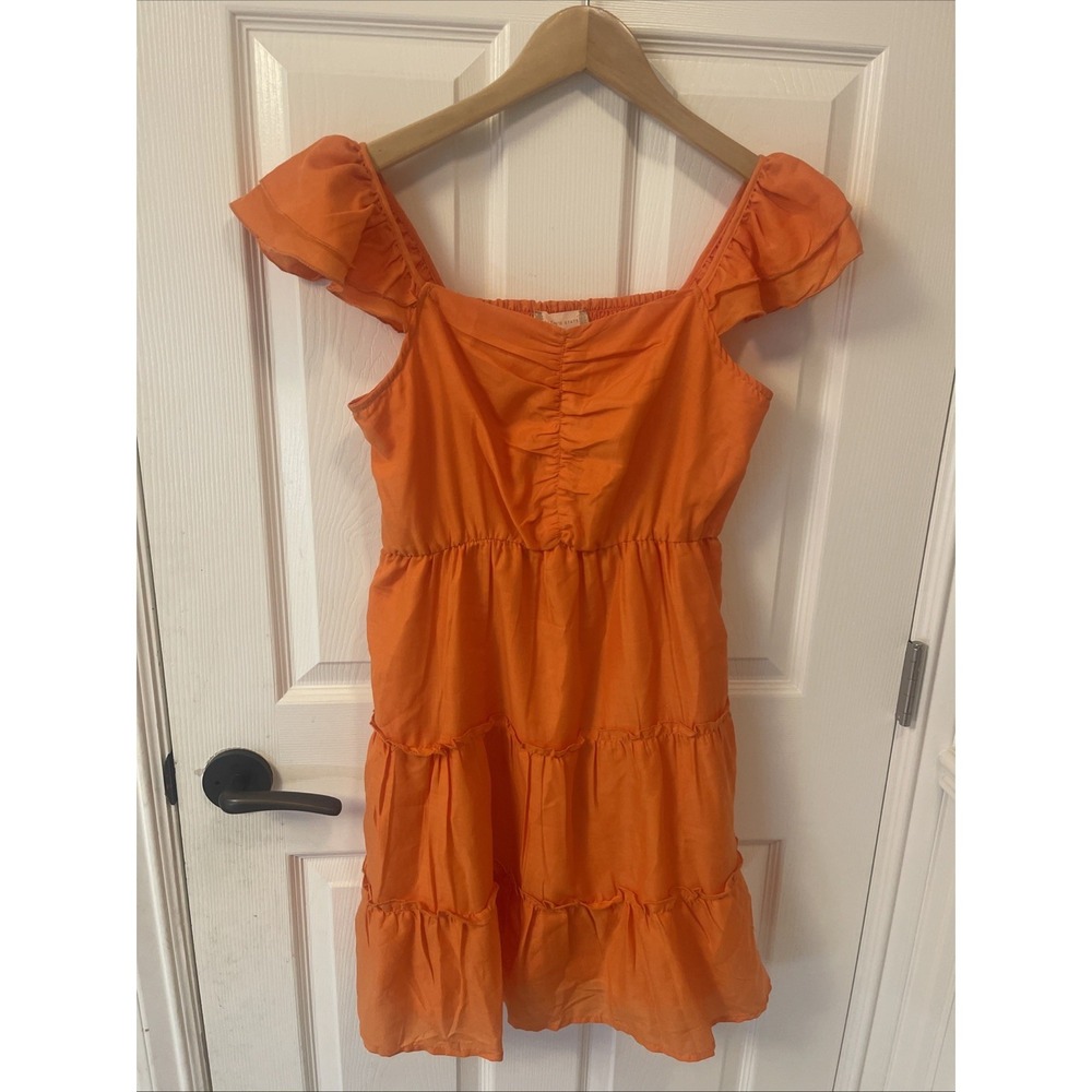 Altar'd State Women's Small Tiered Flutter sleeves Lined Orange Summer Dress